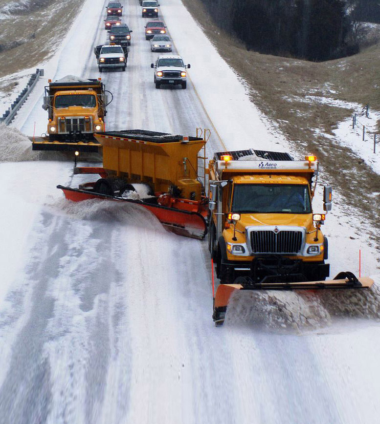 Delineators remain visible when the roadway is snow covered