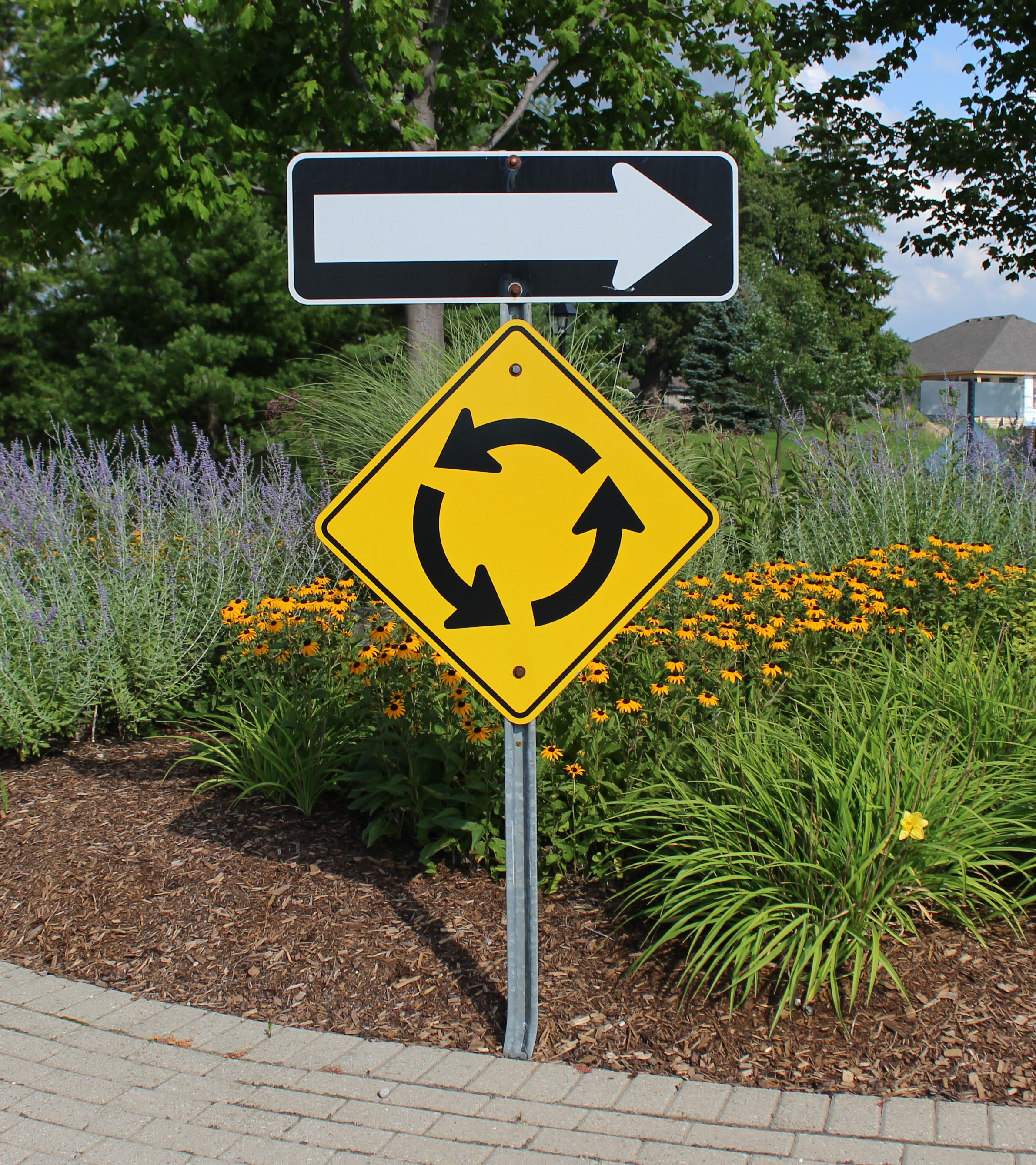 Roundabout Signs with RA-2, RB-21, RB-121 One Way Signs