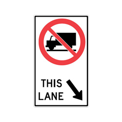 LANE USE RESTRICTION Traffic Sign (Trucks, Ground-mounted, Left)