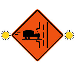 TRUCK ENTRANCE (with amber flashers, Left) Traffic Sign