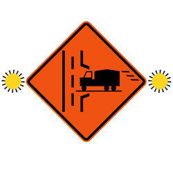TRUCK ENTRANCE (with amber flashers, Right) Traffic Sign
