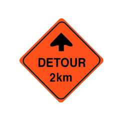 DETOUR AHEAD 2 KM Traffic Sign