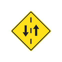 TWO-WAY TRAFFIC AHEAD Traffic Warning Sign