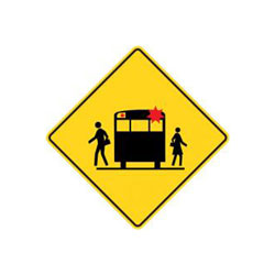 NEW SCHOOL BUS STOP AHEAD road sign 36x36 yellow black reflective street CAUTION 