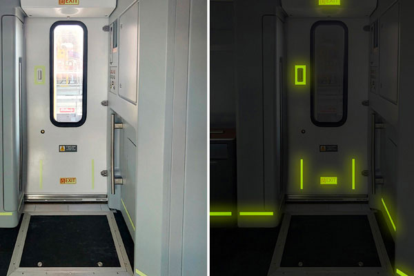 photoluminescent LLEPM train door exit